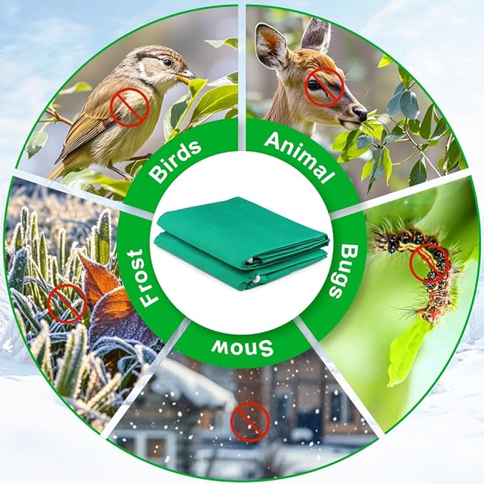 Plant Covers Freeze Protection 2-Pack, 47.3" x 70.9" Frost Covers with Zipper Drawstring, Outdoor Winter Frost Cold Weather Shrubs Trees Jacket Covers Green