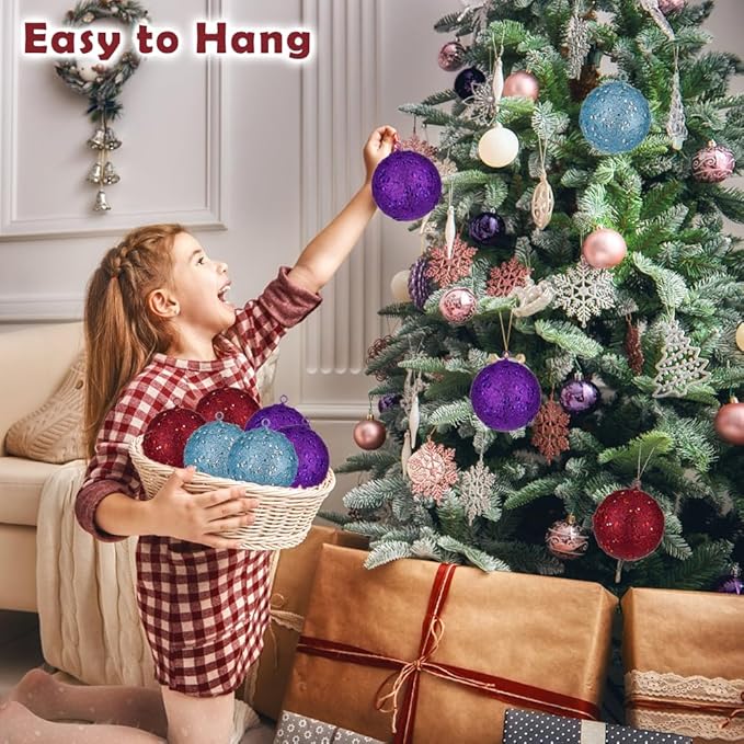 4" Large Christmas Balls Ornaments 6 Pcs Shatterproof Big Purple Christmas Ornaments for Xmas Tree Bulk Glitter Big Xmas Tree Ornament for Trees Halloween Holiday Wedding Party Decoration