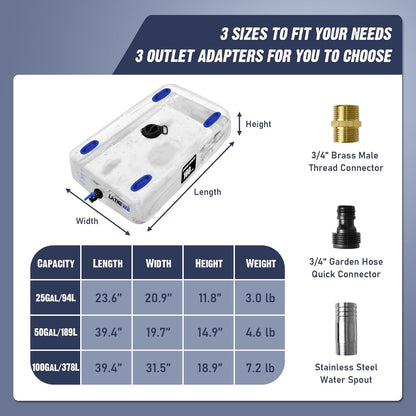 Water Storage Bladder, 100 Gallon Portable Water Tank, Transparent and Foldable with 4 Types of Interface Accessories, Suitable for Gardens, Emergency Situations, Camping, Etc.