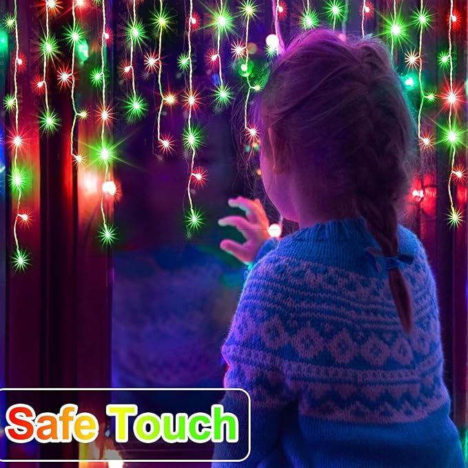 JXLEDAYY 65 FT 640 LED Christmas Lights Outdoor Decorations Clear Wire String Lights Plug in 120 Drops 8 Modes Memory Timer Curtain Fairy Lights Waterproof for Holiday Wedding Party-Red and Green