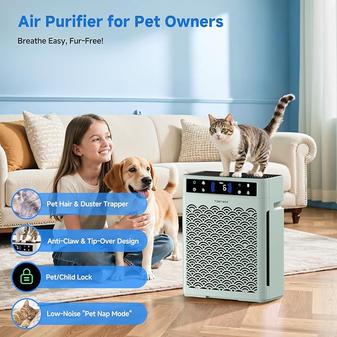 Air Purifiers for Home, Large Room up to 3000 Ft², HEPA Air Purifier for Home Pets with Filter, Air Quality Sensor, Timer, Air Cleaner for Bedroom, Dorm Room, Pet Hair, Office - Green