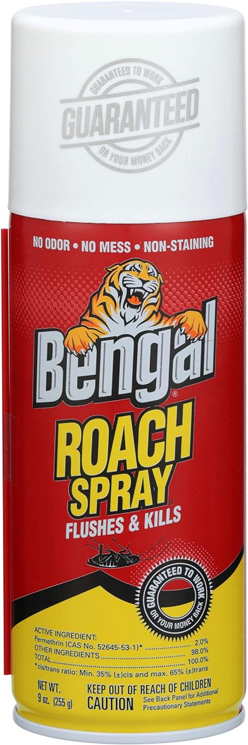 Bengal Roach Spray, Odorless Stain-Free Dry Spray, 3-Count, 9 Oz. Aerosol Cans