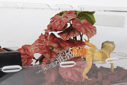 Reptile Plants for Terrarium, Ball Python Tank Decor Accessories fit Bearded Dragon Crested Leopard Gecko Lizard Chameleon Snake Frog Tortoise Hermit Crab - Fake Heuchera Micrantha Pink