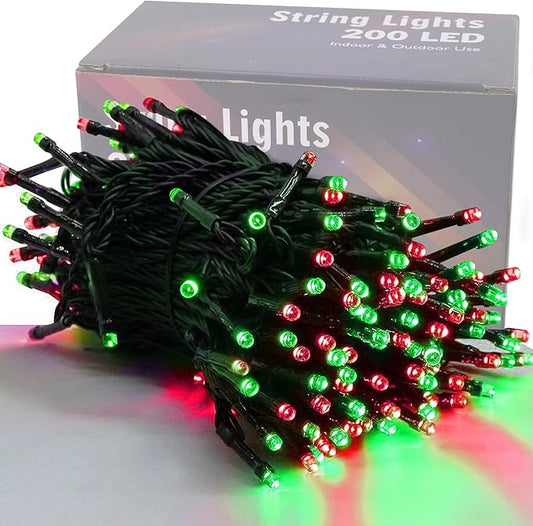 HOME LIGHTING 66ft Christmas Decorative Mini Lights, 200 LED Green Wire Fairy Starry String Lights Plug in, 8 Lighting Modes, for Indoor Outdoor Xmas Tree Wedding Party Decoration (Red & Green)