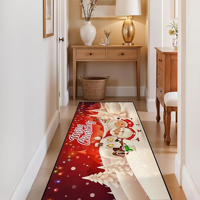 Christmas Rug Merry Xmas Door Mat Non-Slip Indoor Outdoor Front Door Doormat Living Room Bedroom Entrance Rug Happy Xmas Home Festive Decoration,79" X 39"