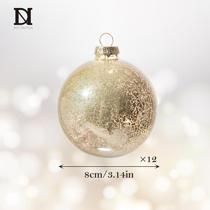 DN DECONATION Christmas Decorations Gold Mercury Glass Ball Ornaments Set of 12, 3.14” Matte Christmas Balls for Xmas Tree Decorations, Holiday Party Decor, Wedding Anniversary Ornament Gift