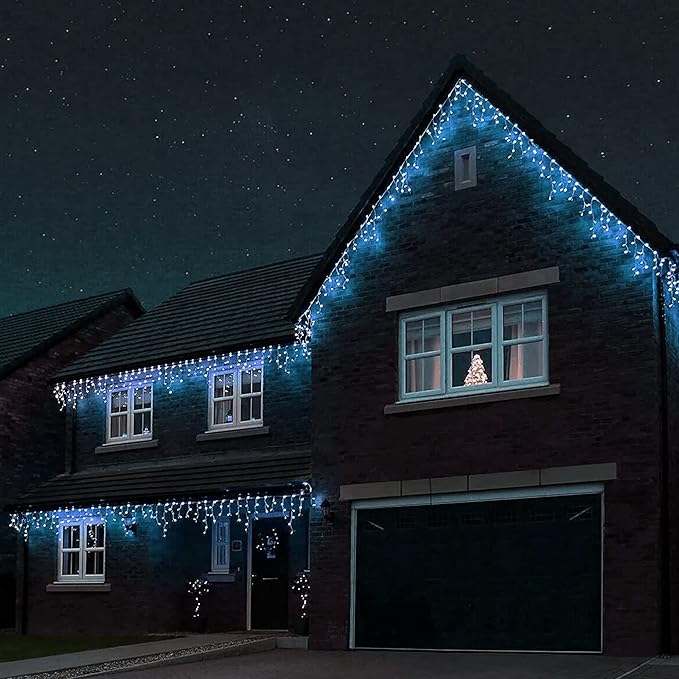 Dazzle Bright 360 LED Christmas Icicle Lights, 29.5 FT 8 Modes Curtain Fairy Lights with 60 Drops, Connectable Xmas String Lights for Outside Holiday Wedding Party Decorations (White)