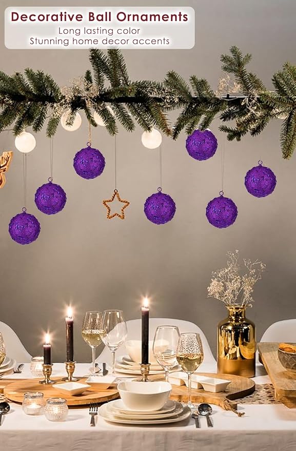 3.15" Large Christmas Balls Ornaments 6 Pcs Shatterproof Big Purple Christmas Ornaments for Xmas Tree Bulk Glitter Big Xmas Tree Ornament for Trees Halloween Holiday Wedding Party Decoration