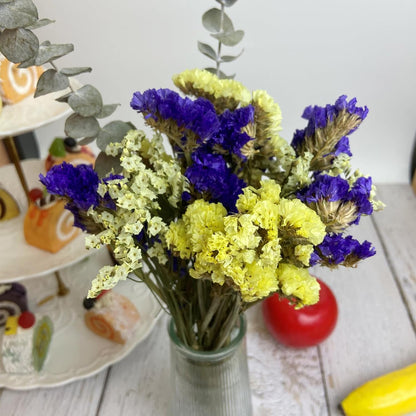 L'BREVOGA Dried Flower Bouquets, Purple and Yellow Statice Sea Lavender with Eucalyptus, 100% Natural Flowers for Decoration Home Party- Purple/Yellow, 13 inches