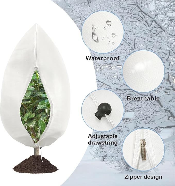 8 Pack Plant Covers Freeze Protection, 31.5"x47.2" Frost Blankets with Zipper Drawstring, Winter Cold Weather Plant Protection Jacket for Outdoor Plants Potted Shrubs Trees from Freeze Animals, White