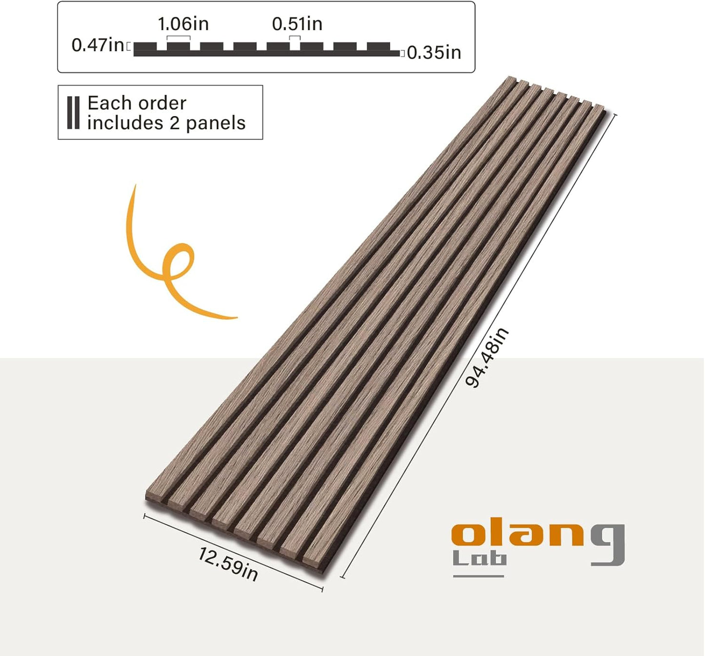 Olanglab Wood Slat Wall Panels, Wooden Acoustic Wall Panels, 94.5"x12.6" Each 3D Wall Panels for Interior Wall Decor, 2 Pack in Total 94.5"x25.2" (Dark Walnut)