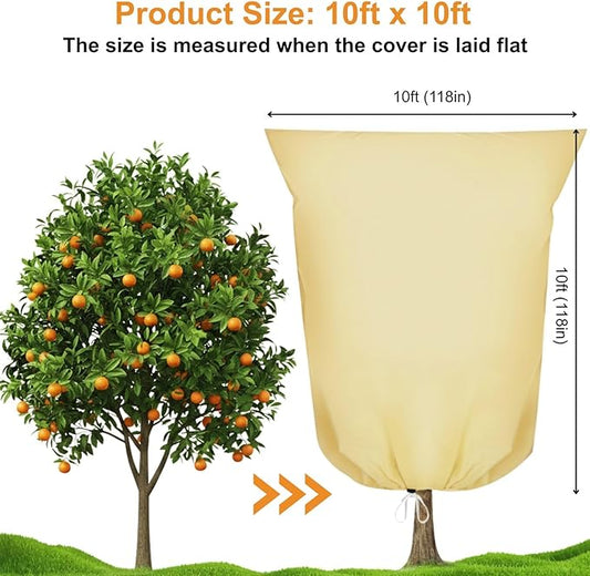 Plant Covers Freeze Protection, 10ft x 10ft Extra Large Tree Covers with Zipper & Drawstring, Frost Cloth for Winter, Outdoor Plant Blankets for Cold Weather, 1 Pack