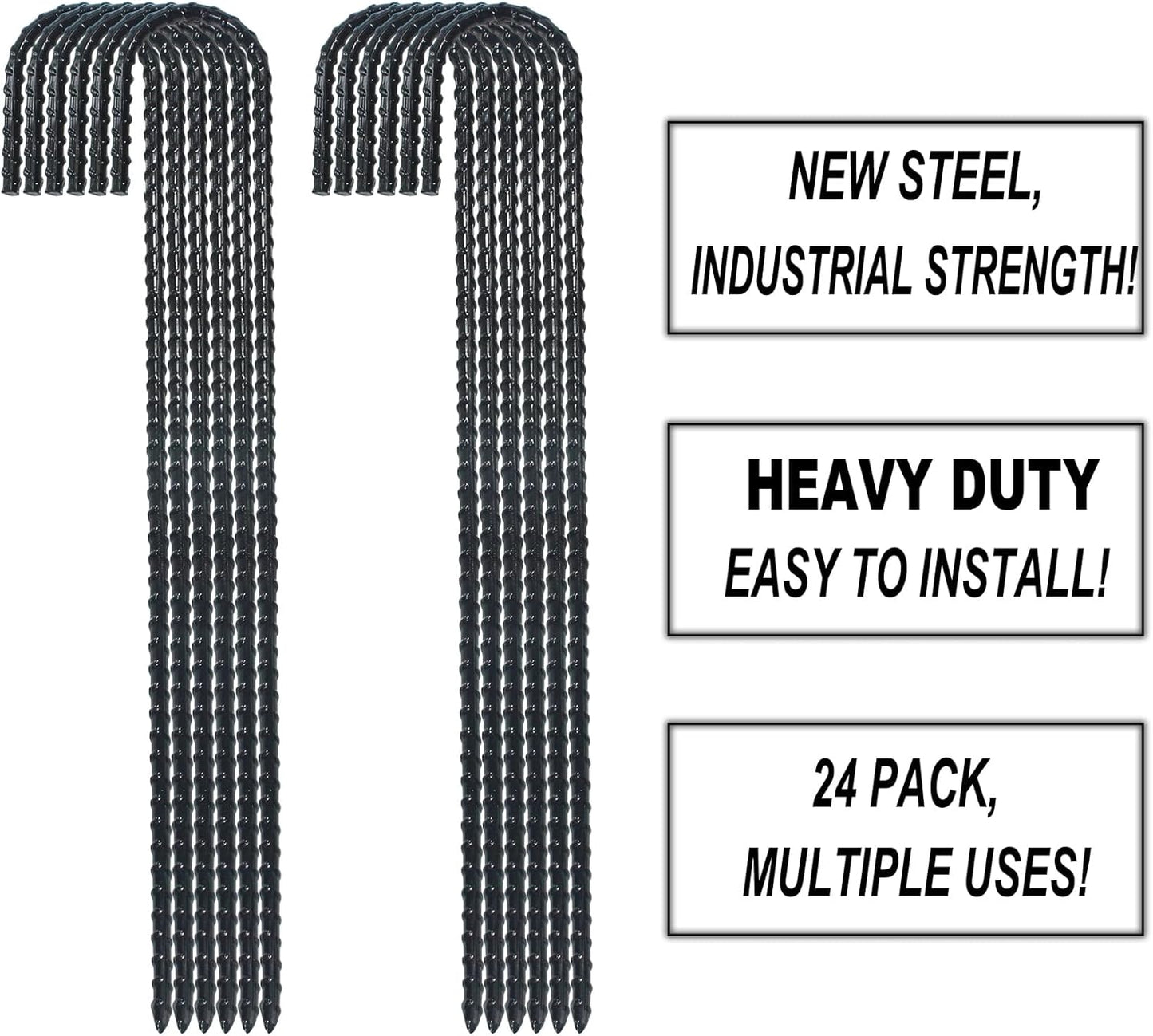 16 Inch Ground Rebar Stakes, J Hook Extra Heavy Duty Rust Proof Coated Steel Ground Anchors with Chisel Point End for Camping Tent and Canopy Tent (24)