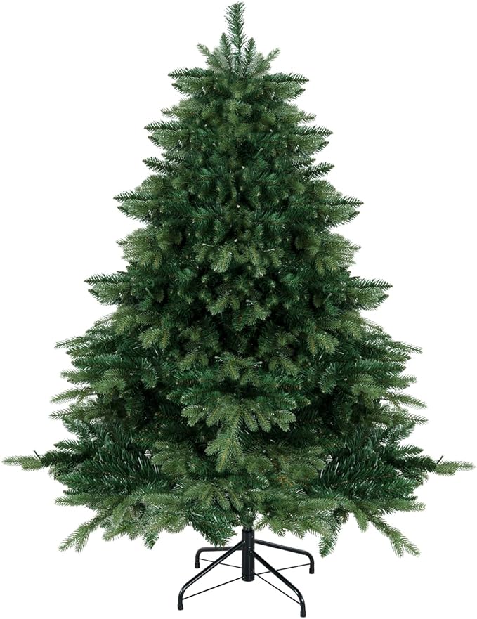 Naomi Home 4.5ft Rustic Christmas Tree with Lights, Realistic Classic Christmas Tree Prelit with 1117 Branch Tips, 300 Warm Lights and Metal Stand, Aritificial Xmas Tree