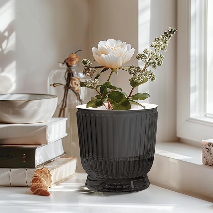 T4U 6 Inch Self Watering Pots for Indoor Plants, 4 Pack Self Watering Planter, Self Watering Pot with Reservoir, Small Self Watering Pots for Plants, African Violets (4 Pack, 6", Translucent Gray)