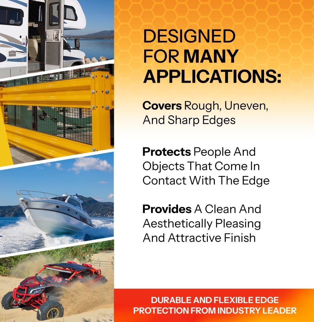 TRIM-LOK Edge Trim - Fits 1/16" Edge, 9/16” Leg Length, 100’ Length - Single Gripping Finger - Black, Pebble Texture - Flexible PVC Edge Protector