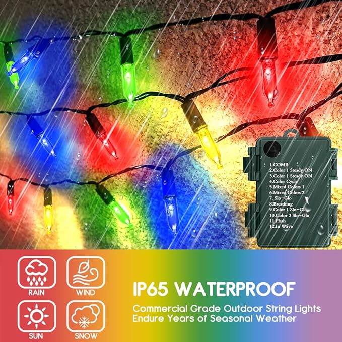 Battery Christmas Lights with Remote, 2 Pack 17ft 50 LED Dual Color Changing Mini String Light with 3 Auto-Timer Options and 12 Lighting Modes Waterproof Tree Lights (Warm White & Multicolor )