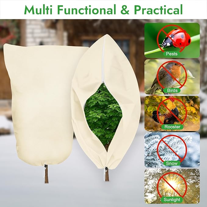 2 Pack Plant Covers Freeze Protection, 47" X 71" Large Frost Cloth Plant Freeze Protection, Frost Blankets for Winter Outdoor Plants Tree Shrub Rose Bush, with Drawstring