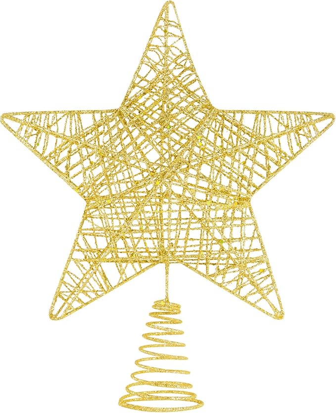 Christmas Tree Topper, 10" Glittering Xmas Star Treetop for Holiday Indoor Ornament Christmas Tree Decoration(Gold)