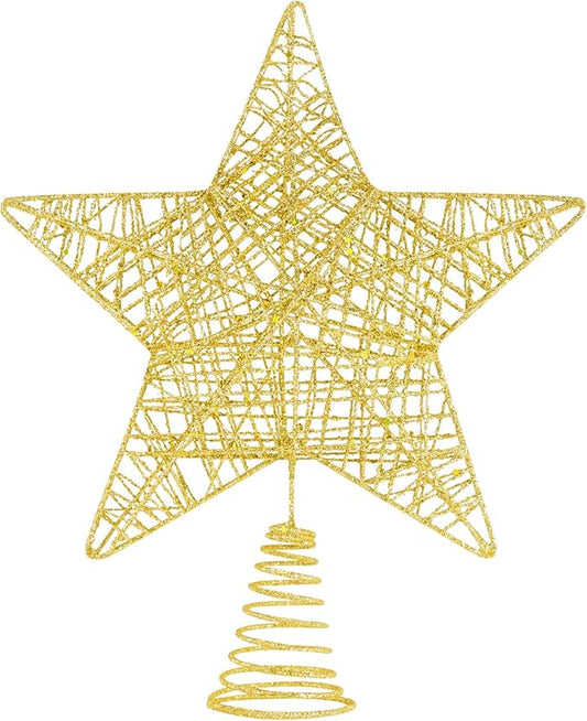 Christmas Tree Topper, 10" Glittering Xmas Star Treetop for Holiday Indoor Ornament Christmas Tree Decoration(Gold)