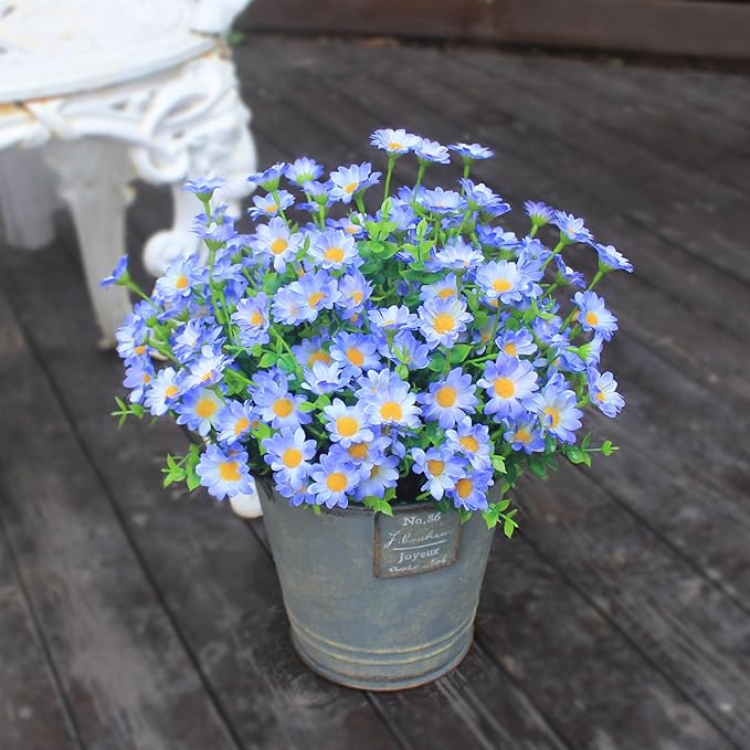 Artificial Plants & Flowers for Outdoors Fade Resistant Purple Silk Flower Look Real Fake Plant Outdoor Faux Outside for Planter Front Porch Decor (8 Bundles Purple)