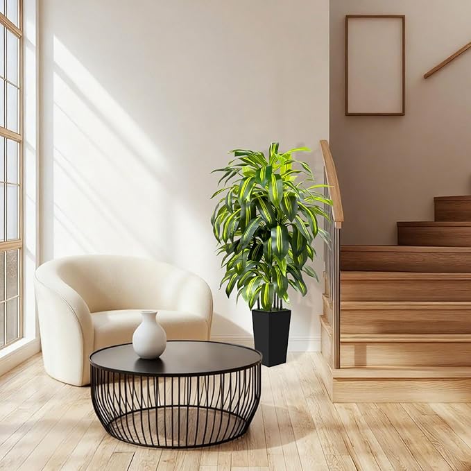 5FT Tall Fake Plant Artificial Dracaena Tree with Black Planter Faux Plants Indoor Living Room Artificial Plants Indoor Decor Large Fake Plant