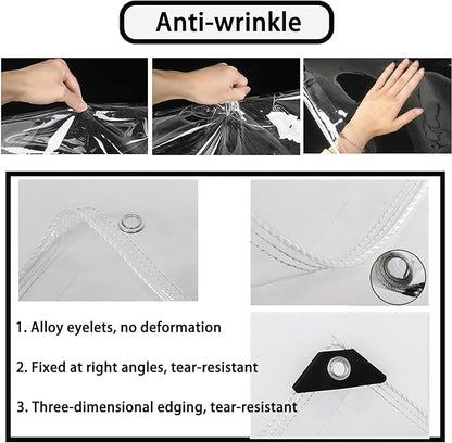 Clear Vinyl Tarp with Grommets, PVC Clear Tarp 14 Mil Thick, Protects Against Water, Uv-Ray, Tear, Waterproof Transparent Cover for Patio and Outdoor Spaces (8‘×10’)