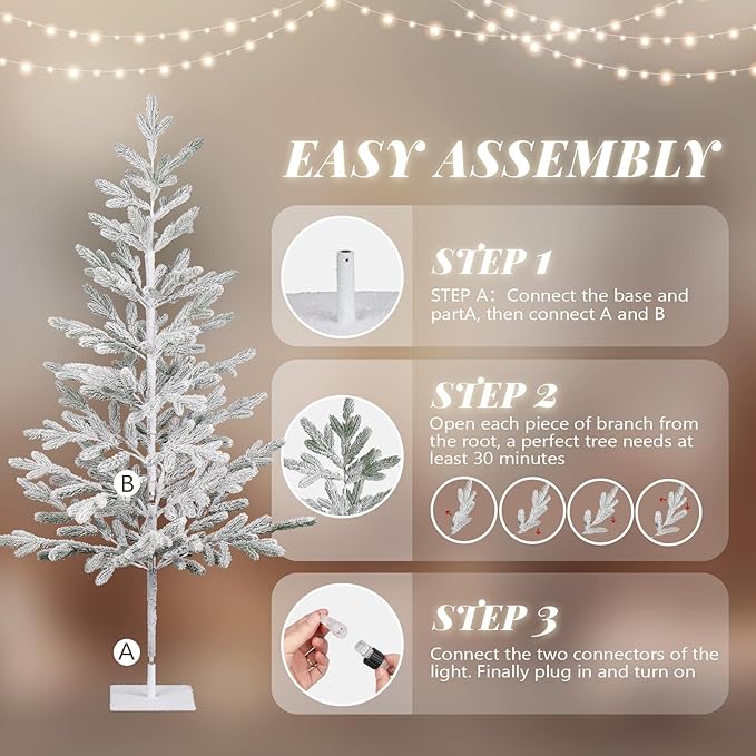 VINGLI 6ft Lighted Artificial Pine Tree, Flocked Christmas Tree with 550 Warm White Lights, 80 Branches for Indoor Outdoor Christmas Festival Party Decoration (Green)