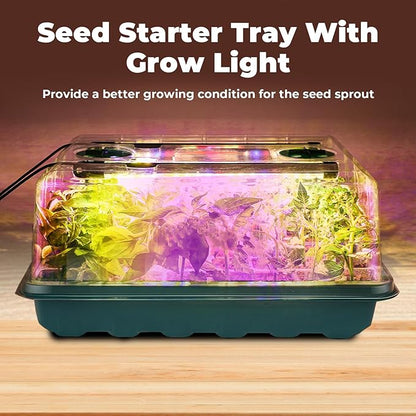 Seed Starter Tray with Grow Light, Flexible Silicone Seedling Starter Kit, 48-Cell Seed Growing Tray, Seed Starting Trays Plant Starter Kit, Reusable Indoor Gardening Plant Germination Trays (2)