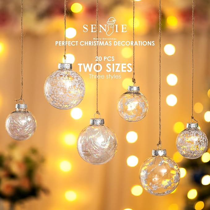 Christmas Ornaments Ball Set-Shatterproof Clear Plastic Decorative Baubles for Xmas Tree House Holiday Wedding Party Decoration,20pcs White