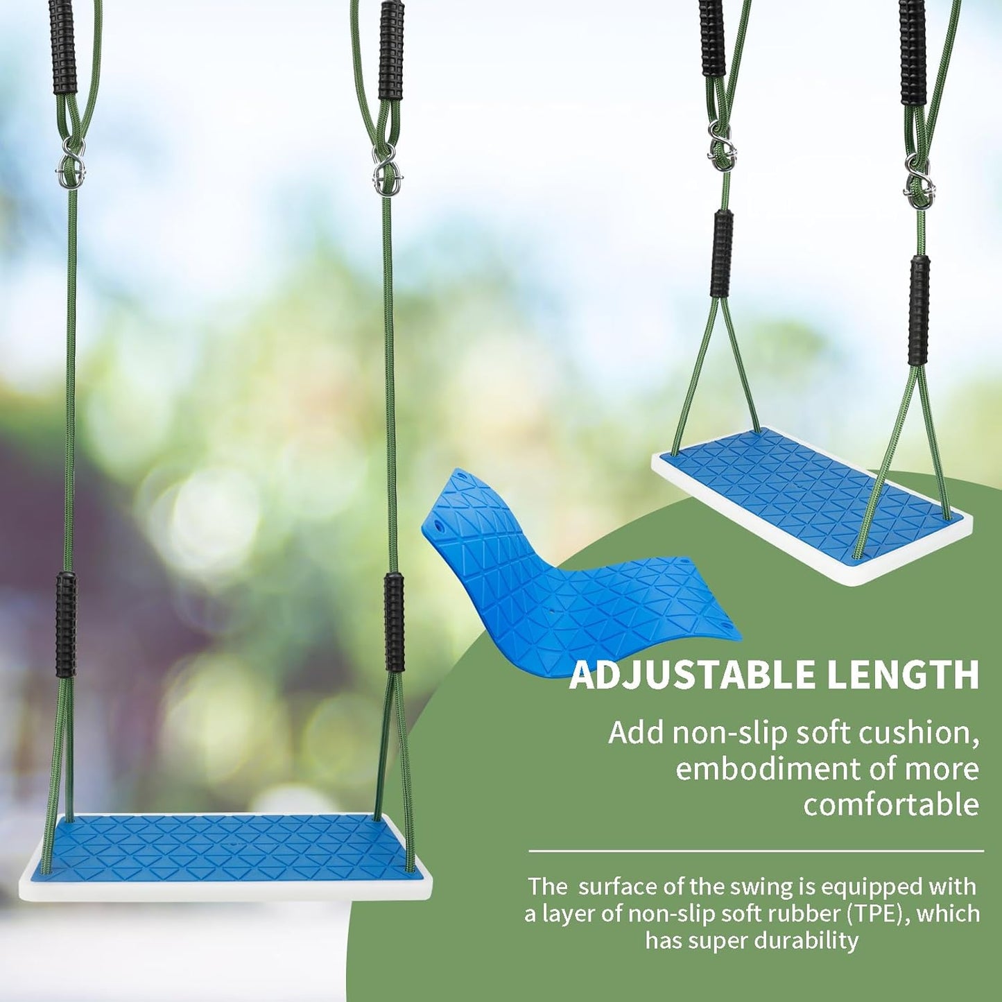 Heavy Duty Swing Seat Non-Slip with Tree Rope Adjustable Swing Set Accessories Replacement for Kids Outdoor Backyard Playground Jungle Gym(Blue)