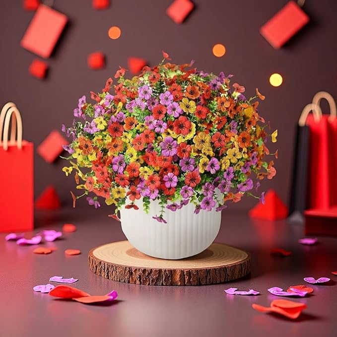 Artificial Flowers for Outdoors - UV Resistant & Fade-Resistant Fake Flowers, 10 Bundles Waterproof Faux Flowers for Garden, Yard, Patio, Wedding & Home Decor 10 Mixed Bundles