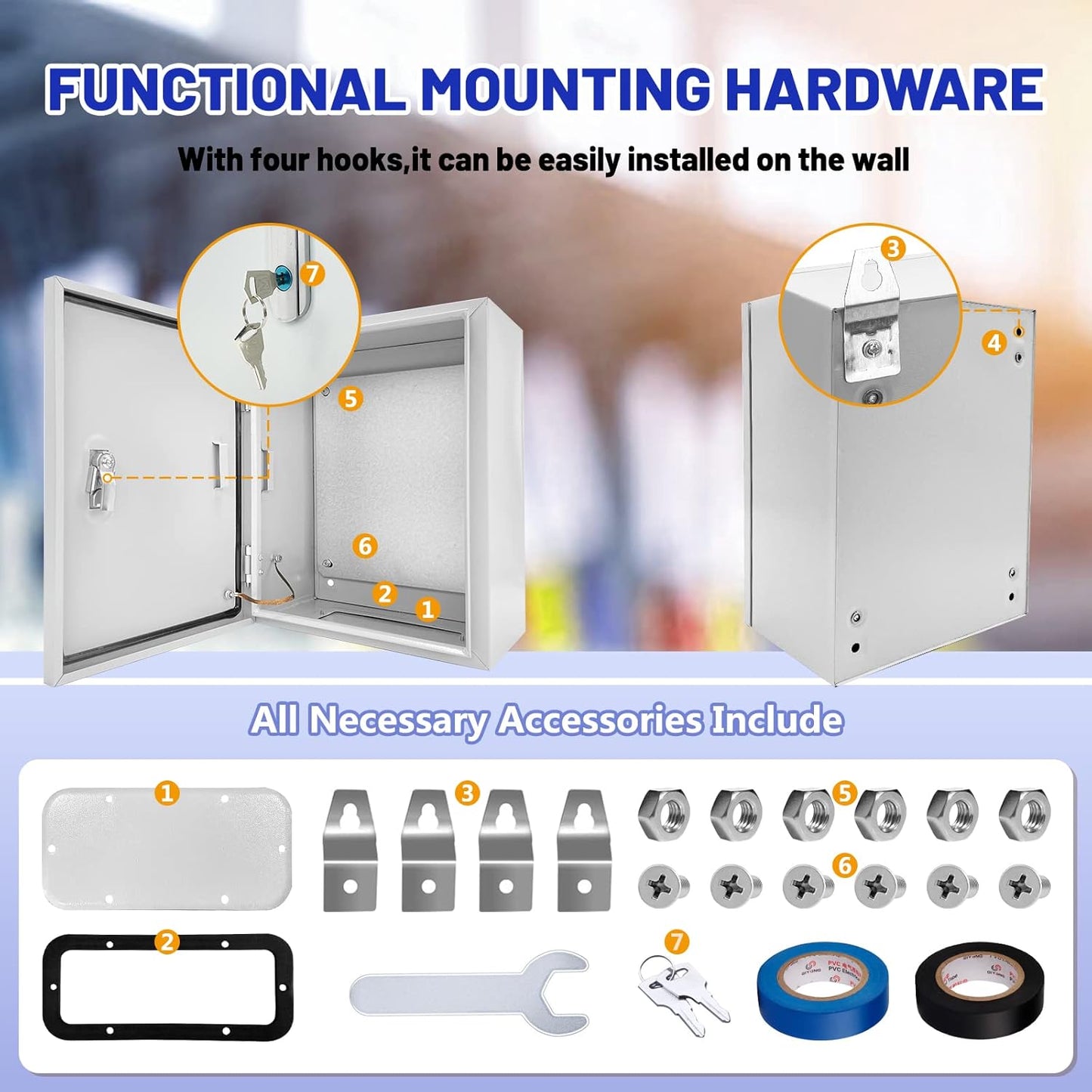Outdoor Electrical Box 12 x 10 x 6''D NEMA 4X Enclosure Steel Box, Waterproof & Dustproof Outdoor/Indoor Lockable Electrical Junction Box, with Mounting Plate