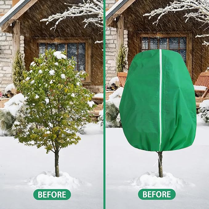 4 Packs Plant Covers Freeze Protection Green 31.5"W x 47.3"H,Winter Frost Cloth Plant Freeze Protection for Outdoor Plants, Frost Blankets with Drawstring & Zipper, Patio Winterizing Garden Covers