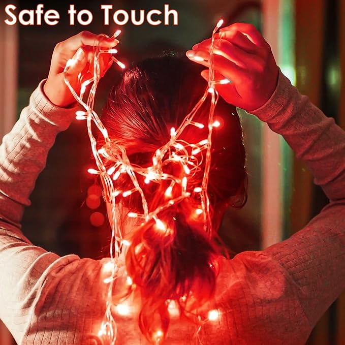 Connectable 200 LED String Lights Indoor Outdoor, 66FT Red Christmas Lights Waterproof, 13 Modes with Timer, Twinkle Fairy Lights Plug in Clear Wire for Christmas Tree, Bedroom, Halloween Decor