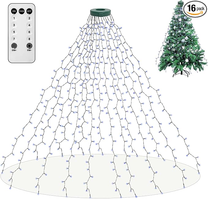 Christmas String Lights for Tree, 400 LEDs Christmas Tree Lights with Memory Function & 8 Modes, 6.6FT x 16 Lines Fairy Lights with Remote Control & Timer for Christmas Tree Decorations - Cold White