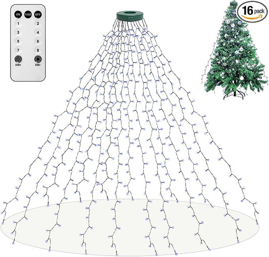 Christmas String Lights for Tree, 400 LEDs Christmas Tree Lights with Memory Function & 8 Modes, 6.6FT x 16 Lines Fairy Lights with Remote Control & Timer for Christmas Tree Decorations - Cold White