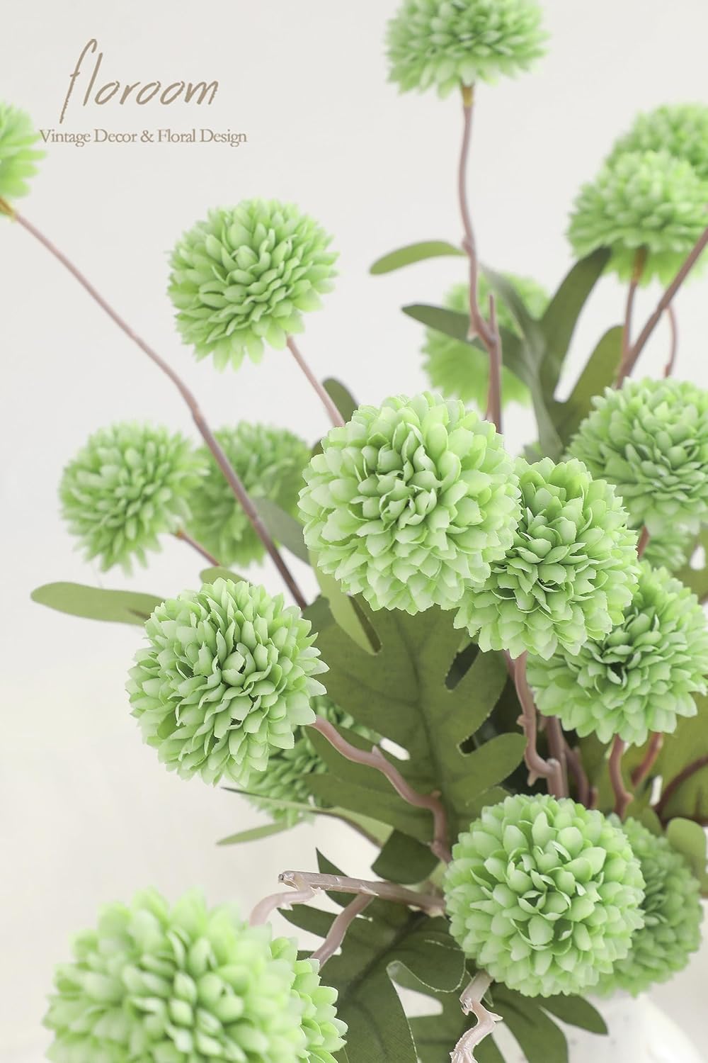 Floroom 5pcs Elf Green Faux Silk Mums Artificial Flowers, Bulk Fake Small Mini Chrysanthemums with Stems for DIY Sage Green Wedding Centerpieces Floral Arrangements Vase Fillers Home Decorations