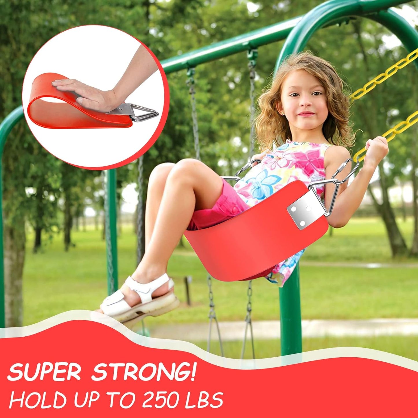 AGPTEK Swing Seat, 30.4 x 6 x 0.27 Inch Yard Swing for Kids & Adults with Metal Triangle Ring - Red(113KG /250LB Weight Limit)