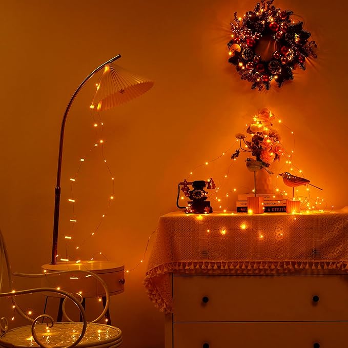 4 Pack 16.4ft Battery Operated String Lights with Timer, Warm White with Synchronized Twinkle Mode, Fairy Lights Battery Powered, 50 LEDs, Idea for Christmas Bedroom Party Wedding