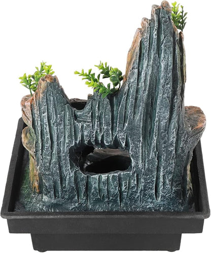 Stone Fountain Indoor Water Fountains Tabletop Waterfall Fountains Relaxing Landscape Atomizing Humidifier with Rockery Plants LED Light for Home Office Bedroom (B)
