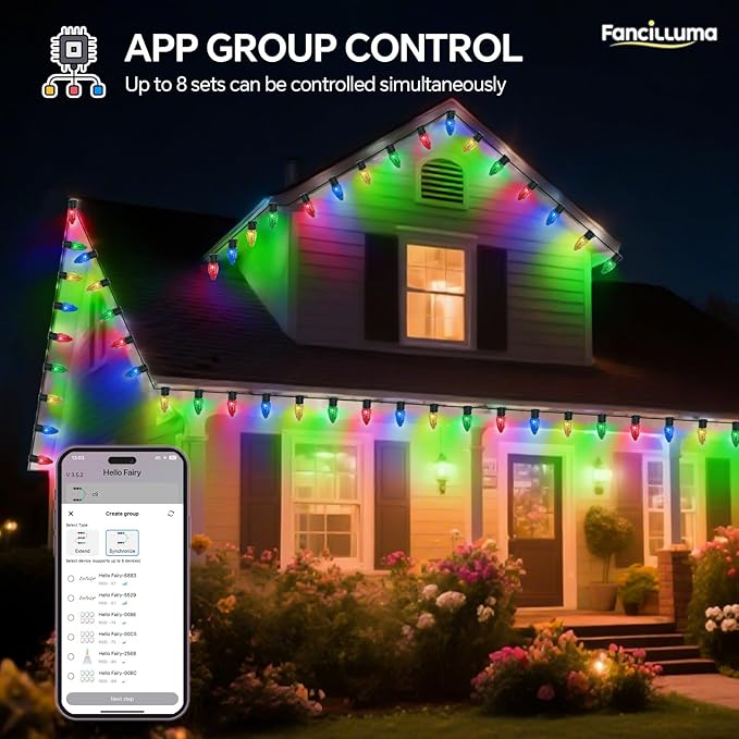 Smart C9 Christmas Lights Outdoor, 132FT 200 LED RGB Color Changing Christmas Lights, APP Remote Controlled Music Sync Waterproof Connectable String Lights for Indoor Outdoor Xmas Decor