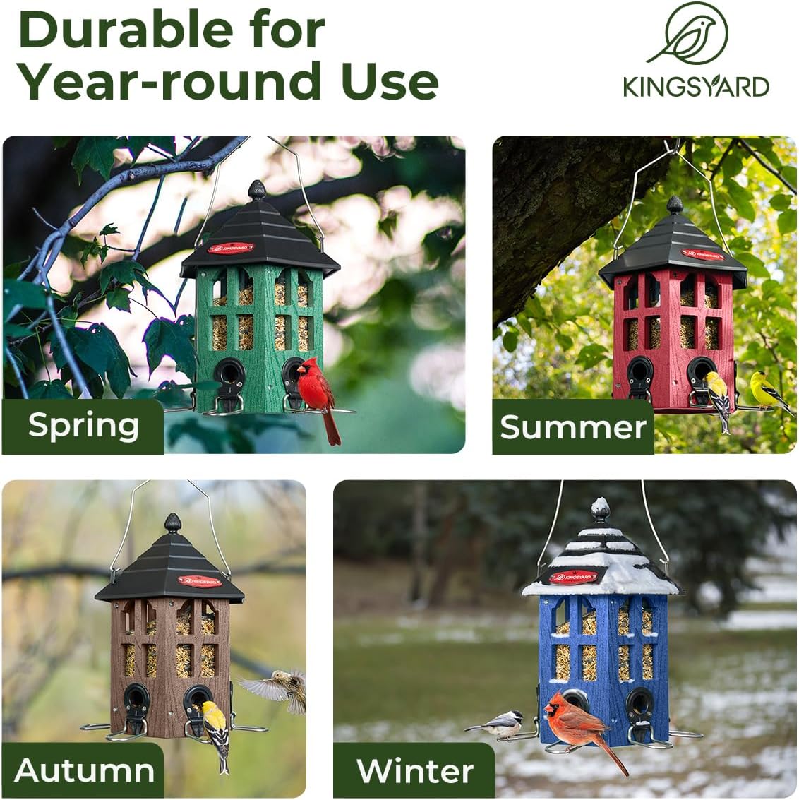 Kingsyard Wild Bird Feeder for Outdoor Hanging, Recycled Plastic Bird Feeders with 6 Ports & U-Shape Perch, Garden Yard Outside Decoration, 3.5 lbs Seed Capacity, Blue