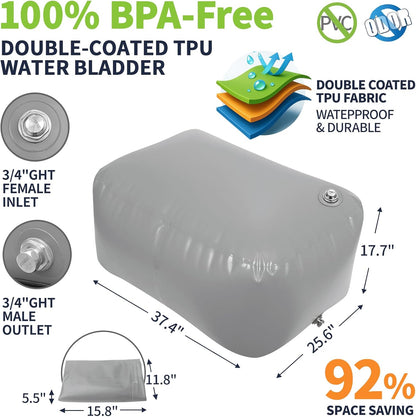 Water Storage Bladder for Drinking, TPU Water Bladder Tank, No BPA & PVC Portable Collapsible Flexible Container for RV Camping, Emergency Water Supply & Irrigation, Food-grade Materials, 100 Gallon