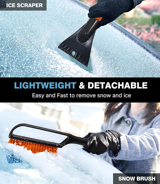 27" Snow Brush & Ice Scraper for Car Windshield, Detachable Snow Scrapers with Foam Grip for Cars, Trucks, SUVs