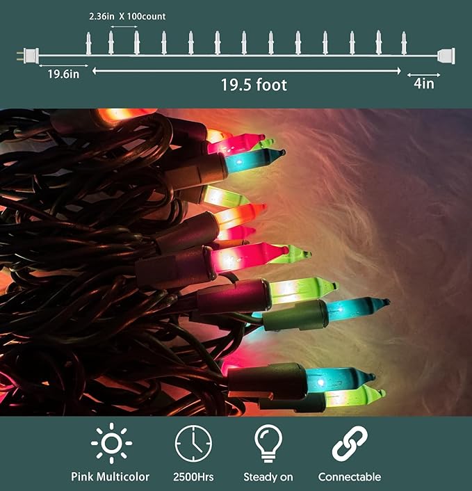 HISHINY Christmas String Lights 100 Count Pastel Mini Decorations Lights with Green Wire for Christmas Outdoor Decorations Indoor Decor,UL Certified (21feet)