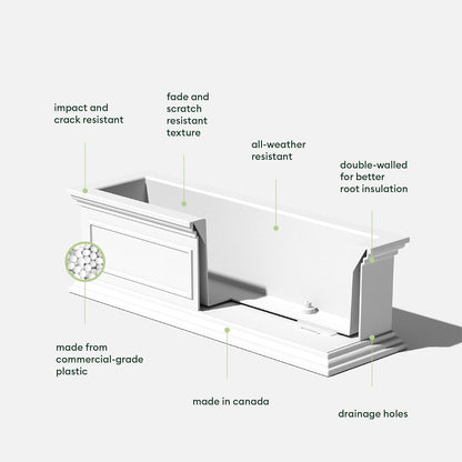 Veradek Brixton Window Box Plastic Planter - Large Rectangular Planter for Outdoor Balcony/Windowsill | Crack-Resistant All-Weather | Classic Estate Design for Flowers, Herbs, Succulents