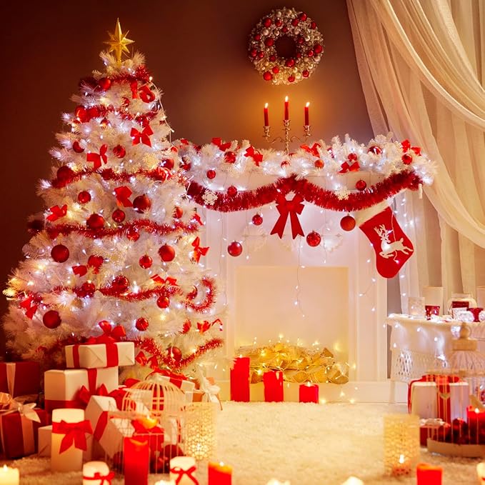 6ft White Christmas Tree, Xmas Tree Artificial Christmas White Trees with 1005 Branch Tips and Decorations(1pcs Top Star, 2set 200 Tips Battery Boxes Powered,Pencil Christmas Tree Holiday Decorations