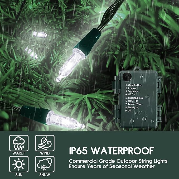 Battery Operated Christmas Lights, 2 Pack 17ft 50 LED Mini String Lights with 8 Modes Auto-Timer, Waterproof Tree Lights for Outdoor Indoor Xmas Holiday Wreath Garden Decor, Cool White