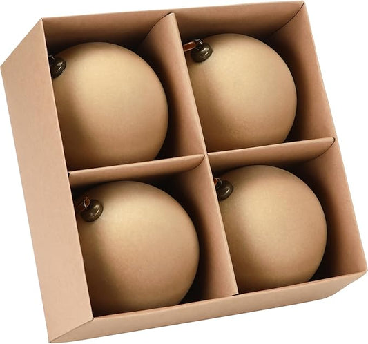 Sea Team 4-Pack Large Flocked Velvet Christmas Tree Ball Ornaments Set, Hanging Velour Baubles, Shatterproof Plastic Decorations for Xmas Tree, Wreath, Garland, 150mm/5.91 Inches, Beige